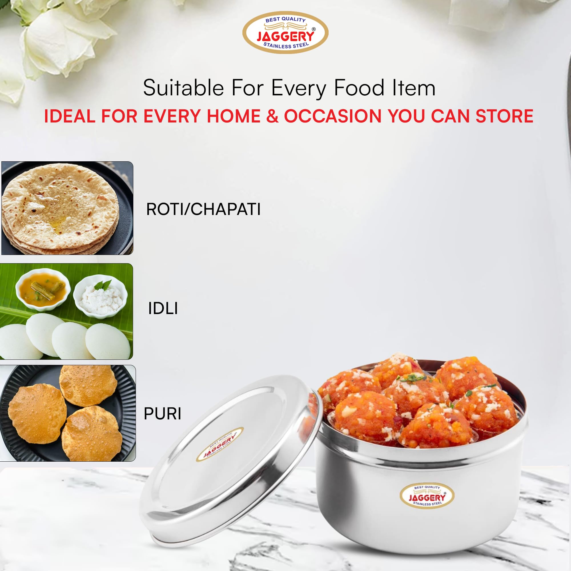 Jaggery Steel Container Heavy Gauge Stainless, Storage Box, Deep Betha Dabba, Grocery Canister, Multipurpose Dibba (Capacity- 35